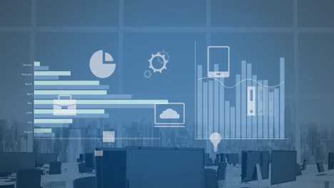 animation of statistical data processing against empty office