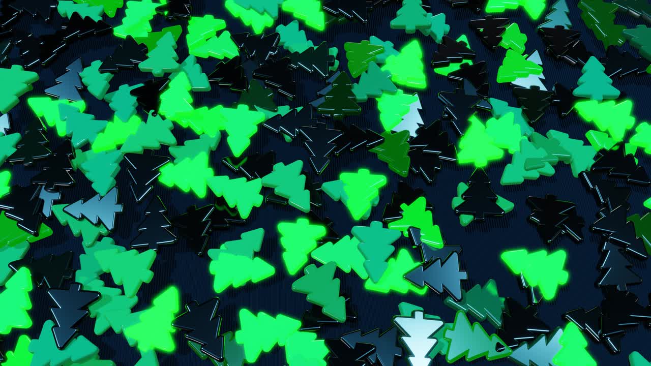 tarjeta de navidad con guirlanda, bombillas en forma de árbol de navidad en el avión. hermosa composición de año nuevo en bucle. estandarte de año nuevo, guirlanda de neón o juguetes de navidad en forma de árboles de navidad