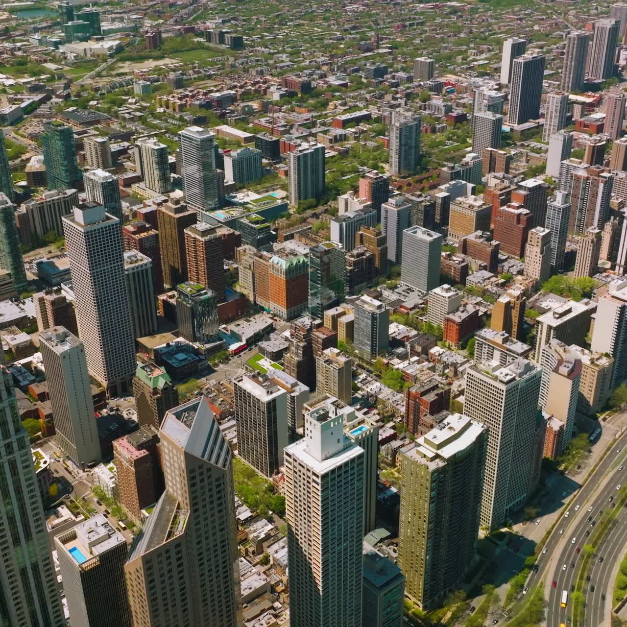 Unbelievable picture of beautiful Chicago city, Illinois, USA. Modern diverse architecture of urban city from aerial perspective