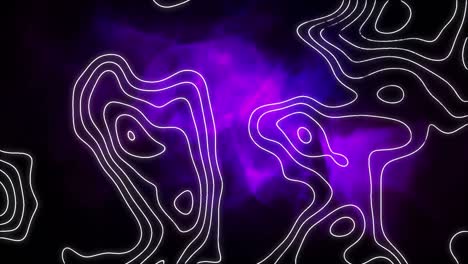 animación de líneas blancas del mapa con nube de humo púrpura