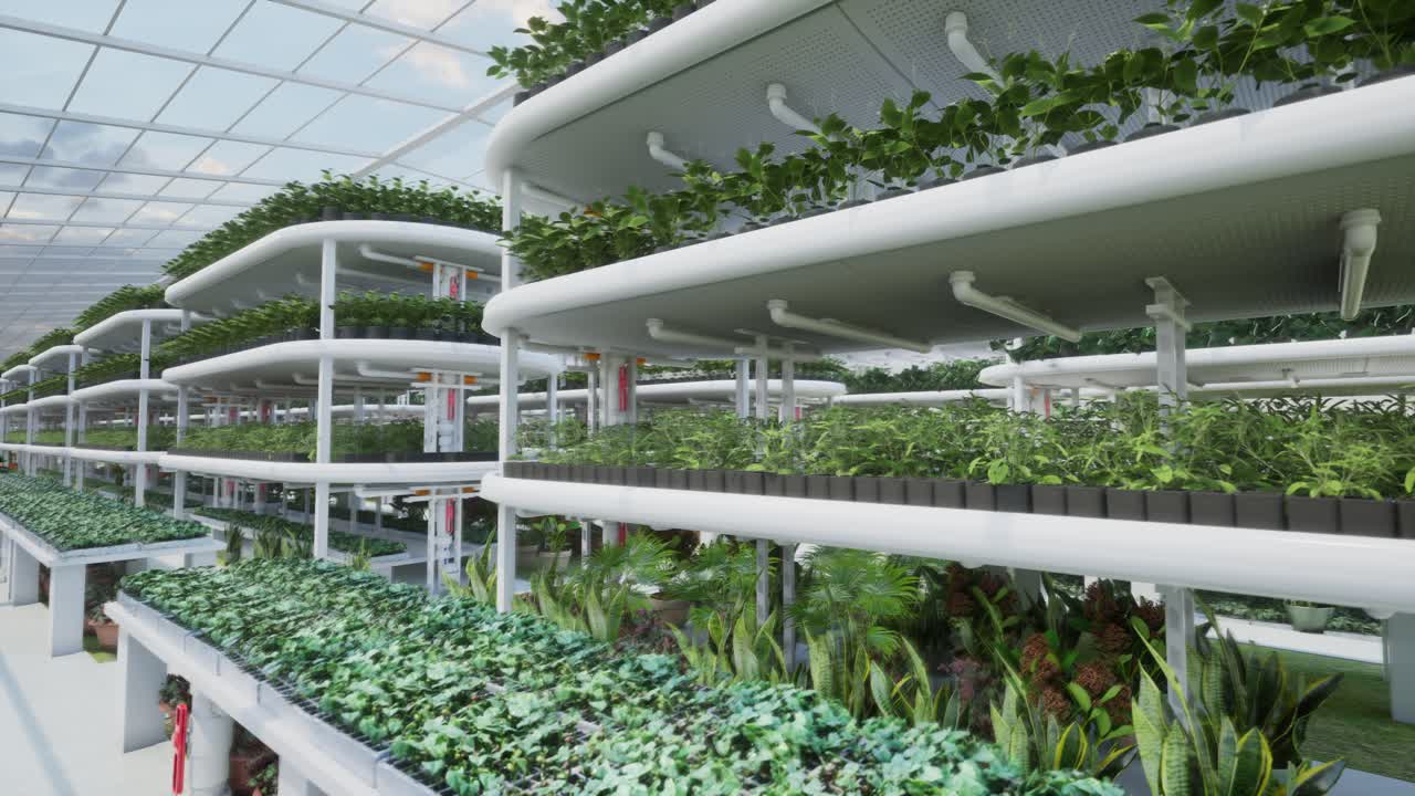 Modern Greenhouse With Tiered Hydroponic Systems For Sustainable Farming