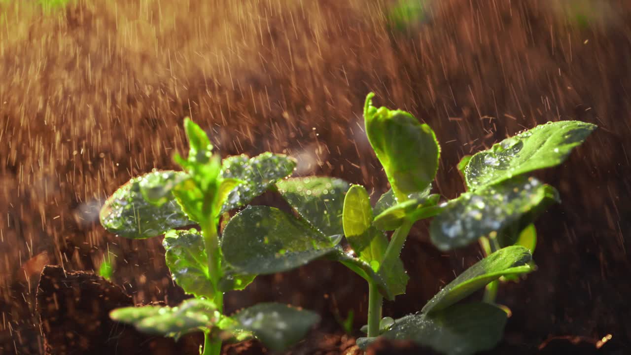 Young Pea Plants in the Rain