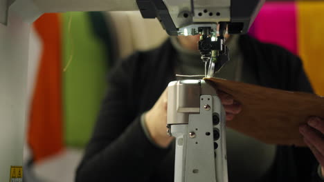 sewing leather on a machine