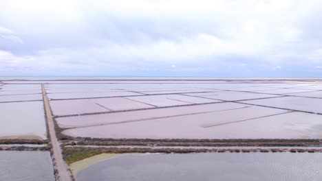 las ollas de evaporación de sal dispuestas geométricamente forman patrones intrincados en terrenos planos