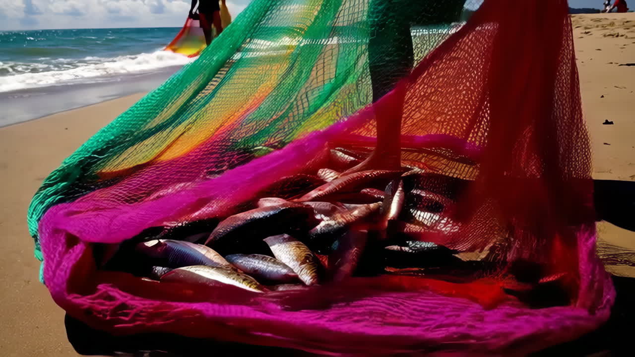 Fishermen Catching Fish on the Beach
