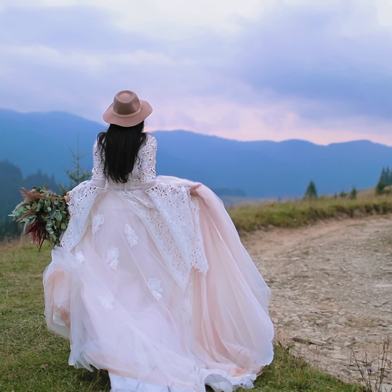 Bride on mountain hill