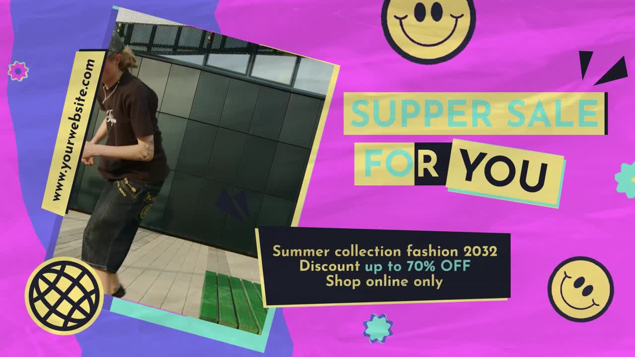 Livlig udsalgskampagne for mode, der viser trendy unge mennesker