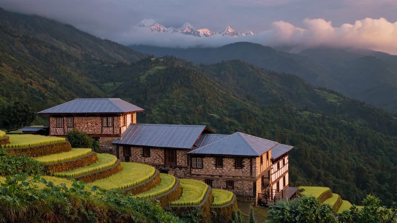 Mountain Village with Rice Terraces