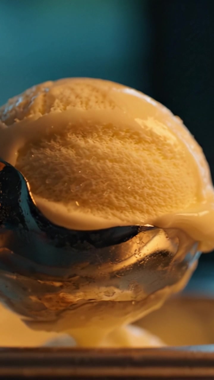 Deliziose palline di gelato alla vaniglia in primo piano, che mostrano una consistenza ricca e una cremosità deliziosa, perfette per dolcetti estivi e dessert golosi.