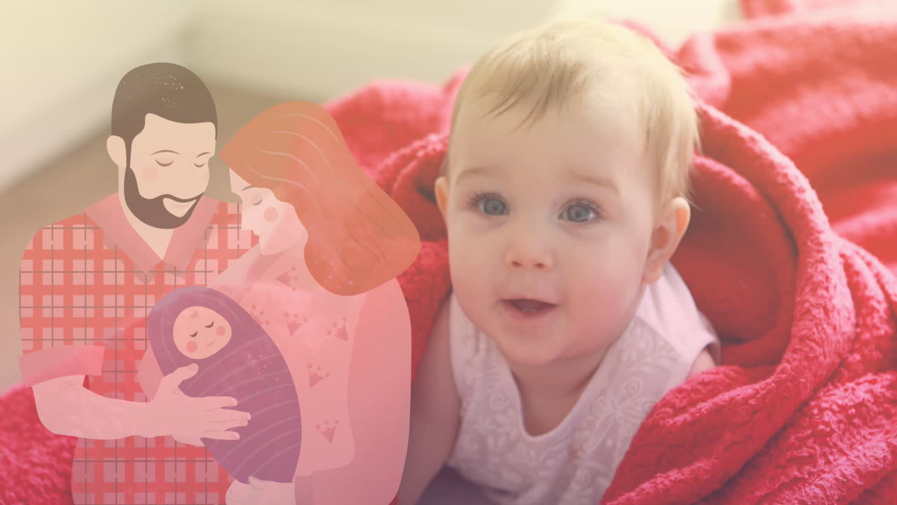 백인 아기가 웃는 아기와 함께 가족의 애니메이션