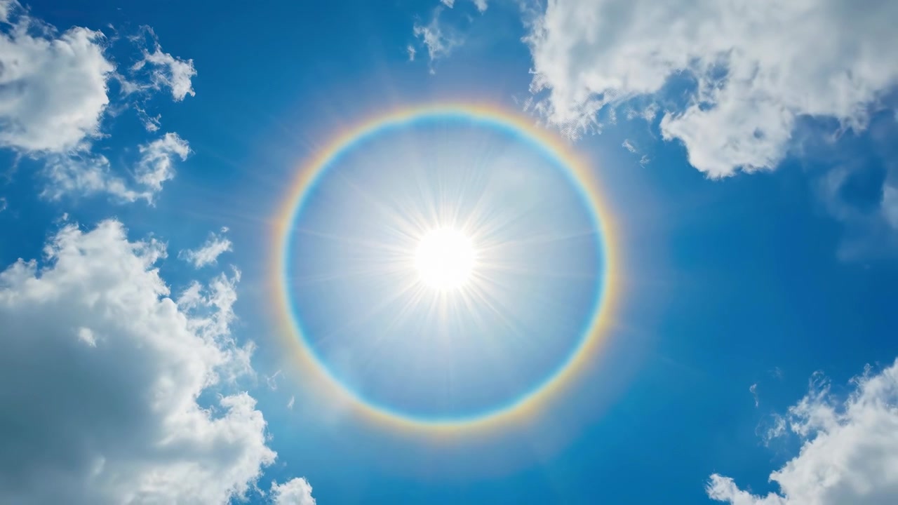 澄み切った青空に現れる太陽のハロ現象