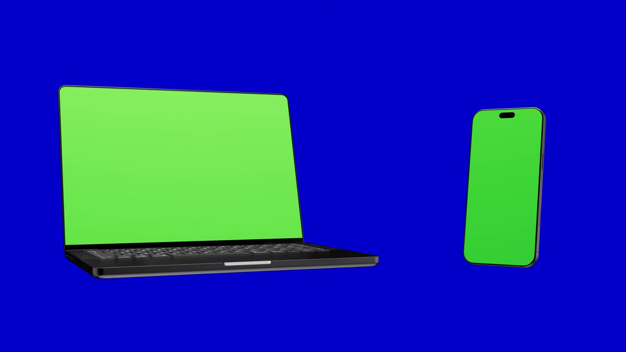 Phone and laptop mockups on green screen
