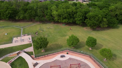 Aerial-footage-of-Freedom-Dog-Park-located-in-Trophy-Club-Texas