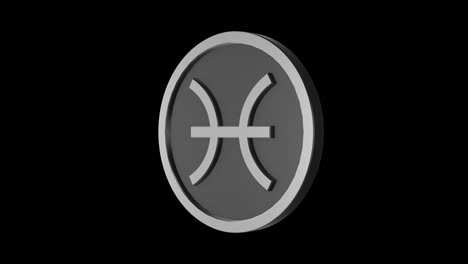 Pisces zodiac sign medallion. Metal silver. Alpha channel