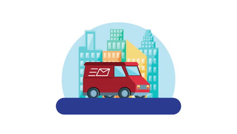 delivery van in cityscape