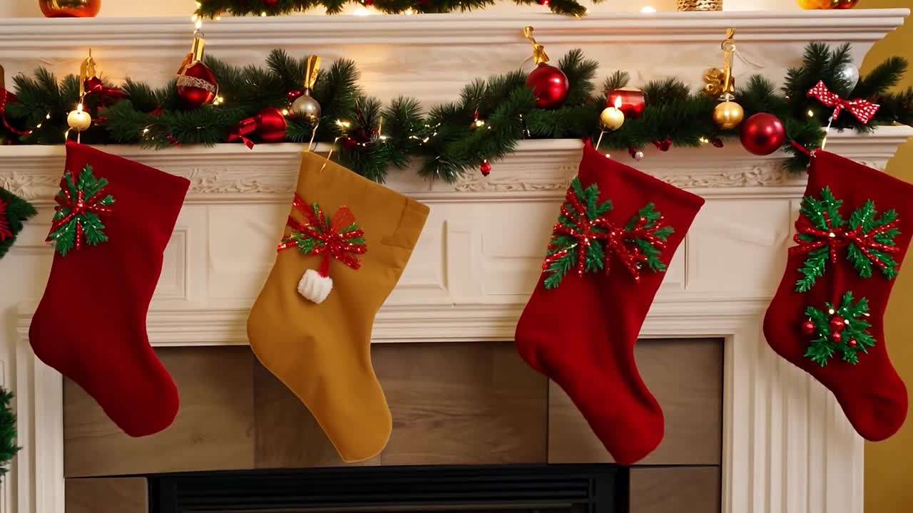 크리스마스 양말 이 벽난로 위 에 매달려 있다