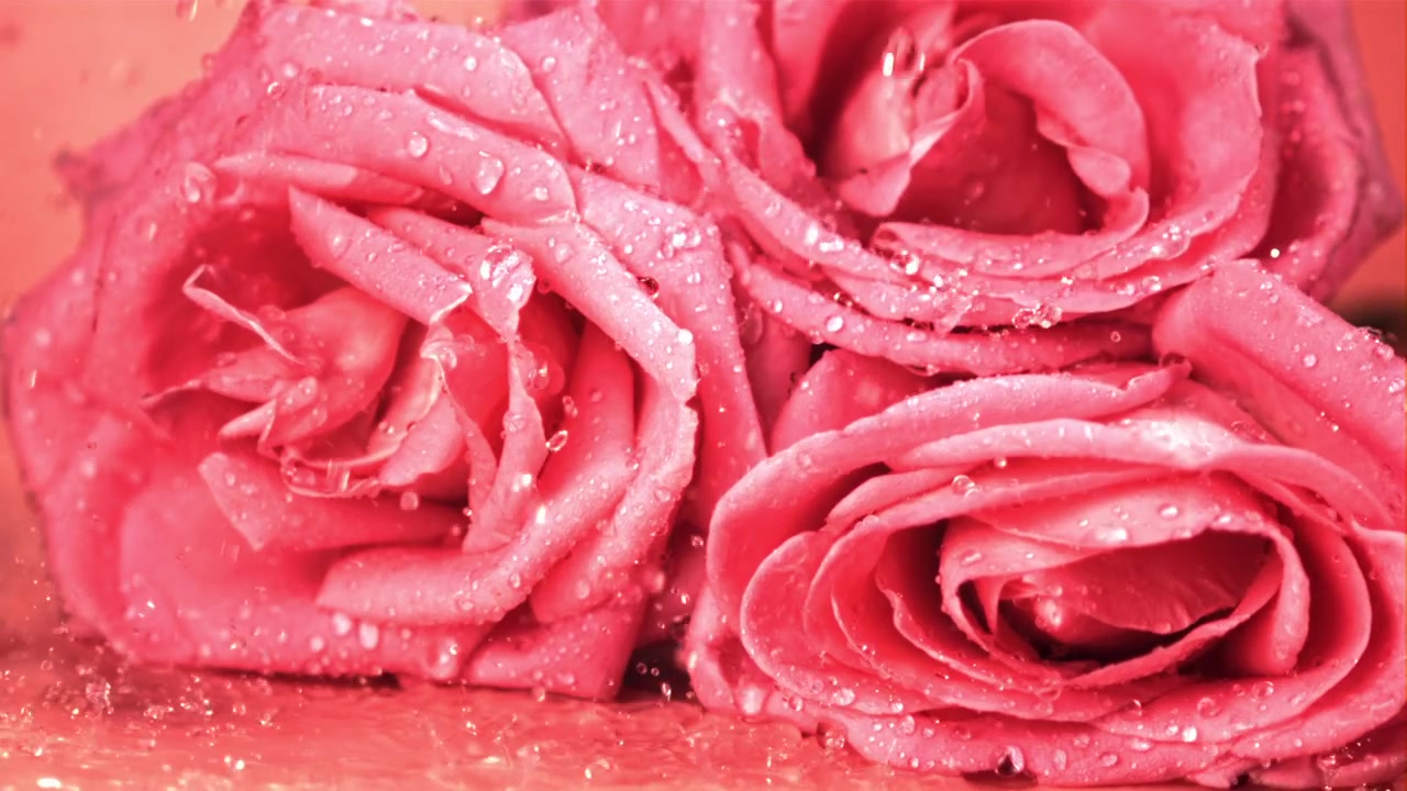 Waterdruppels vallen op verse roze rozen