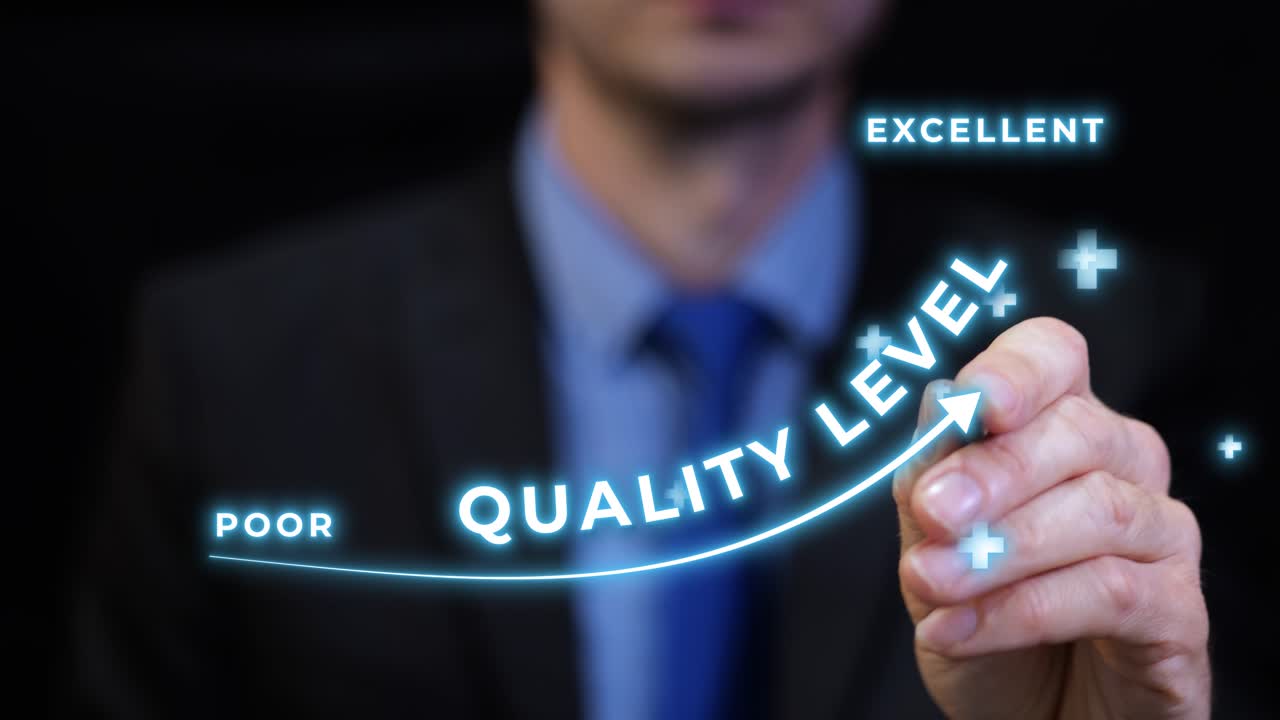 Quality level improving from poor to excellent, motion graphics animation