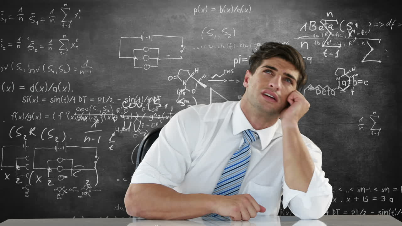 곤경에 빠진 사업가가 들여다보고