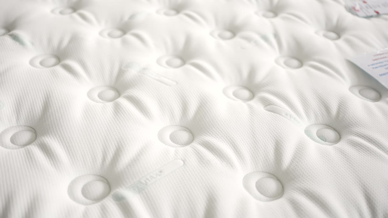 A close-up of a premium mattress, highlighting its plush surface and supportive design ideal for enhancing sleep quality at home