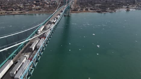 traffic jam of semi-trucks on ambassador bridge