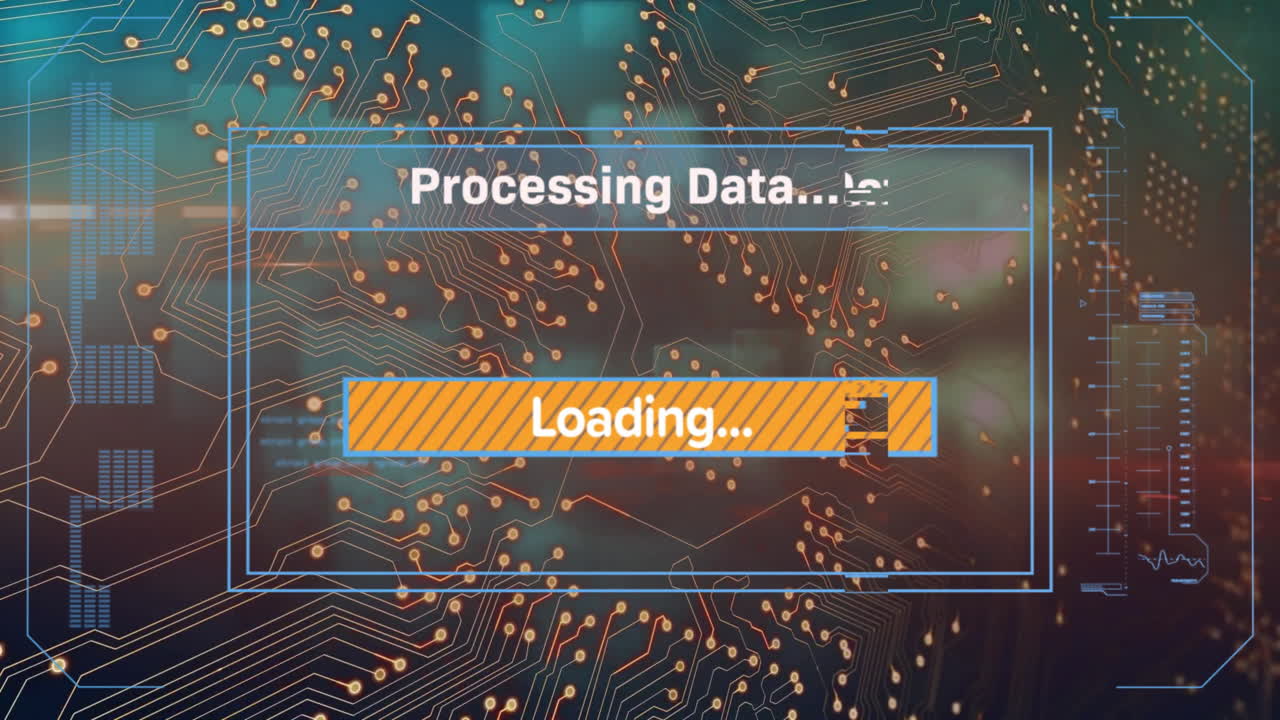 화면과 회로판을 통해 텍스트 및 데이터 처리의 애니메이션