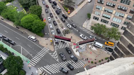 new york city looking out at buildings then down to the traffic jam