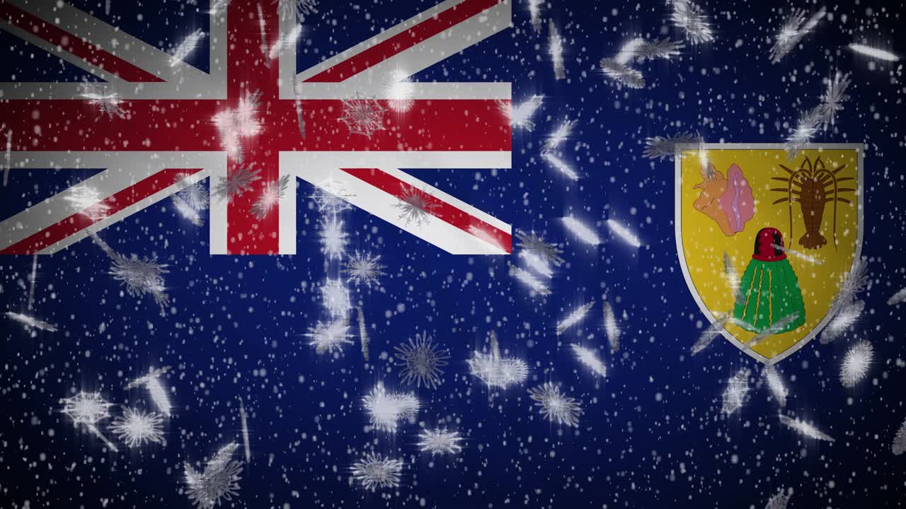 터크섬과 카이코스 섬의 발: 눈이 내리는 발, 새해와 크리스마스 배경, 발