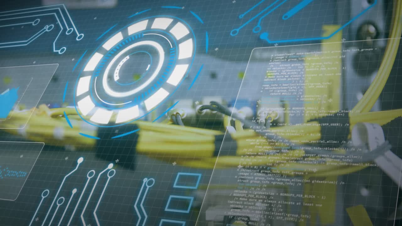 animación del procesamiento de datos a través de cables de computadora