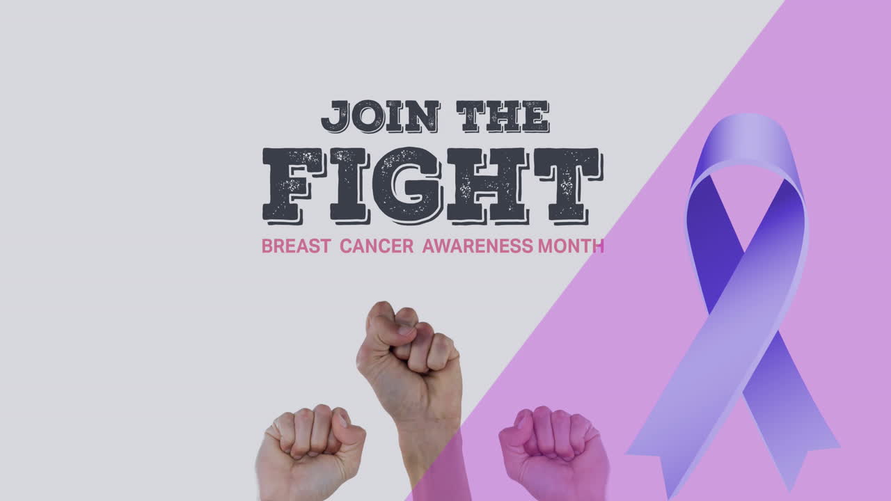 리본과 함께 베이지와 분홍색 배경에 싸움에 참여하고 손을 넘기는 애니메이션