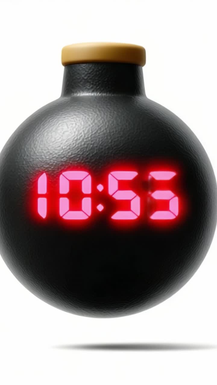 Countdown Timer Bomb with Digital Display Showing Time from 10:00 to 10:55, Creating a Tension-filled Atmosphere of Suspense and Anticipation in Action Scenes
