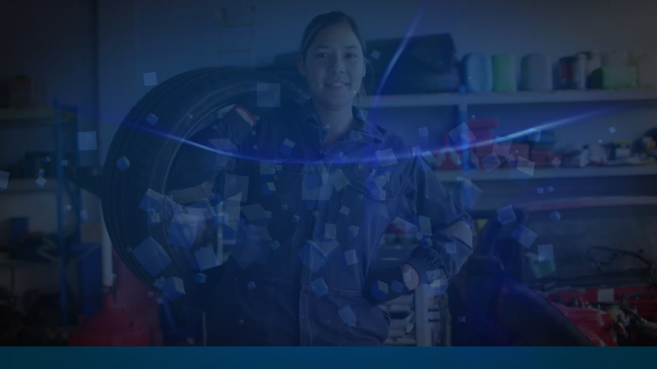 두 인종의 여성 메카닉에 대한 파란 빛의 비디오