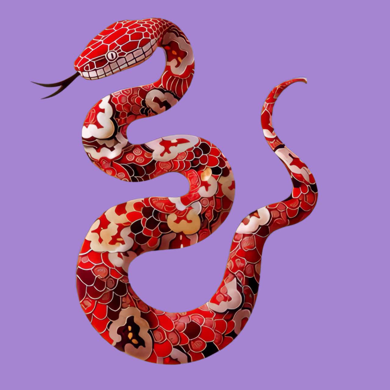 Colorful patterned snake illustration animation isolated asset, transparent 4K video, alpha channel
