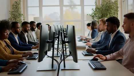 diverse business team working on computers