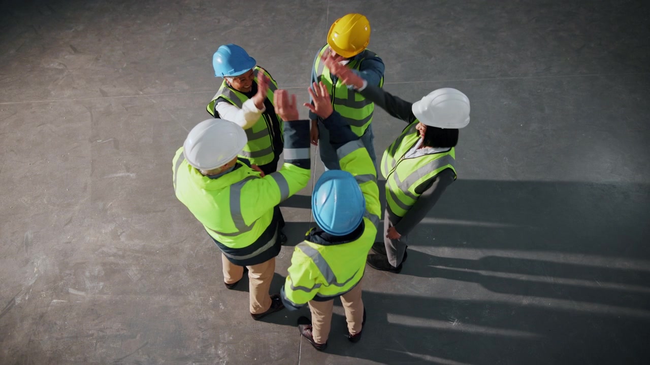 Diverse Construction Team Joining Hands in Unity