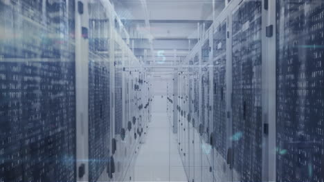 animation of programming language over data server racks