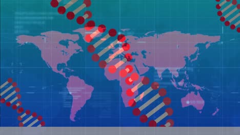 animación de adn sobre el mapa del mundo.