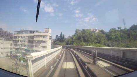 elevated train journey through city