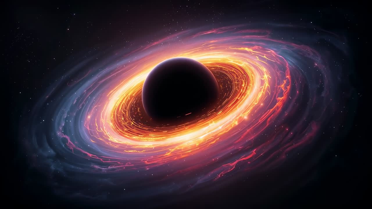 Rotating accretion disk circling black hole after ring flare, emitting hotspots in space by gravity