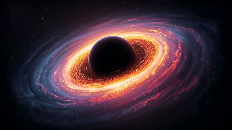 Rotating accretion disk circling black hole after ring flare, emitting hotspots in space by gravity