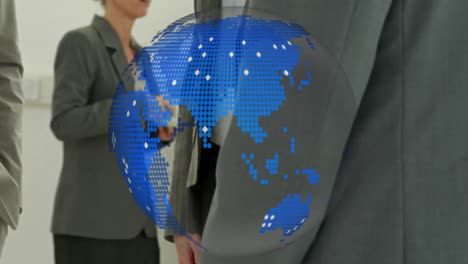 animation of globe over business meeting