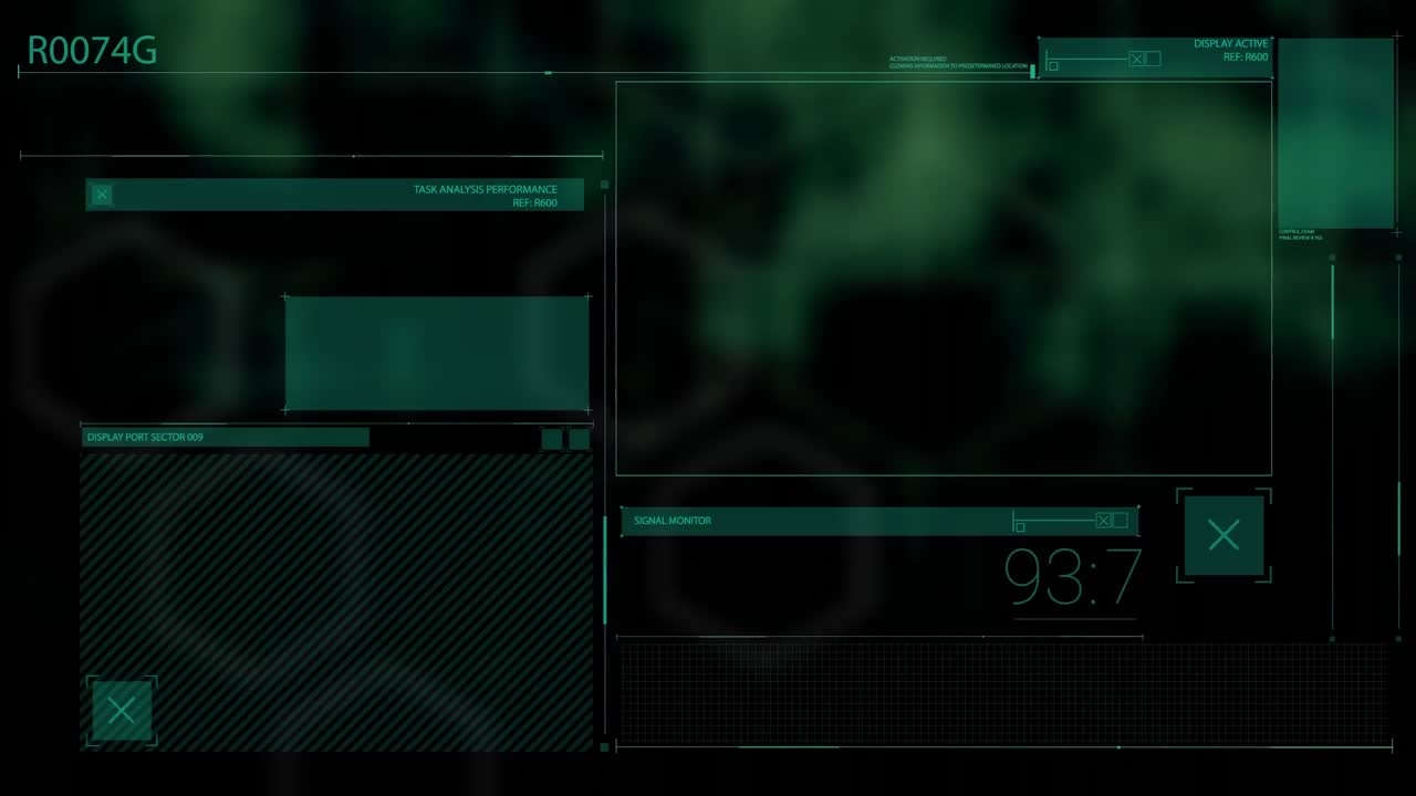 Animation of digital interface on black background