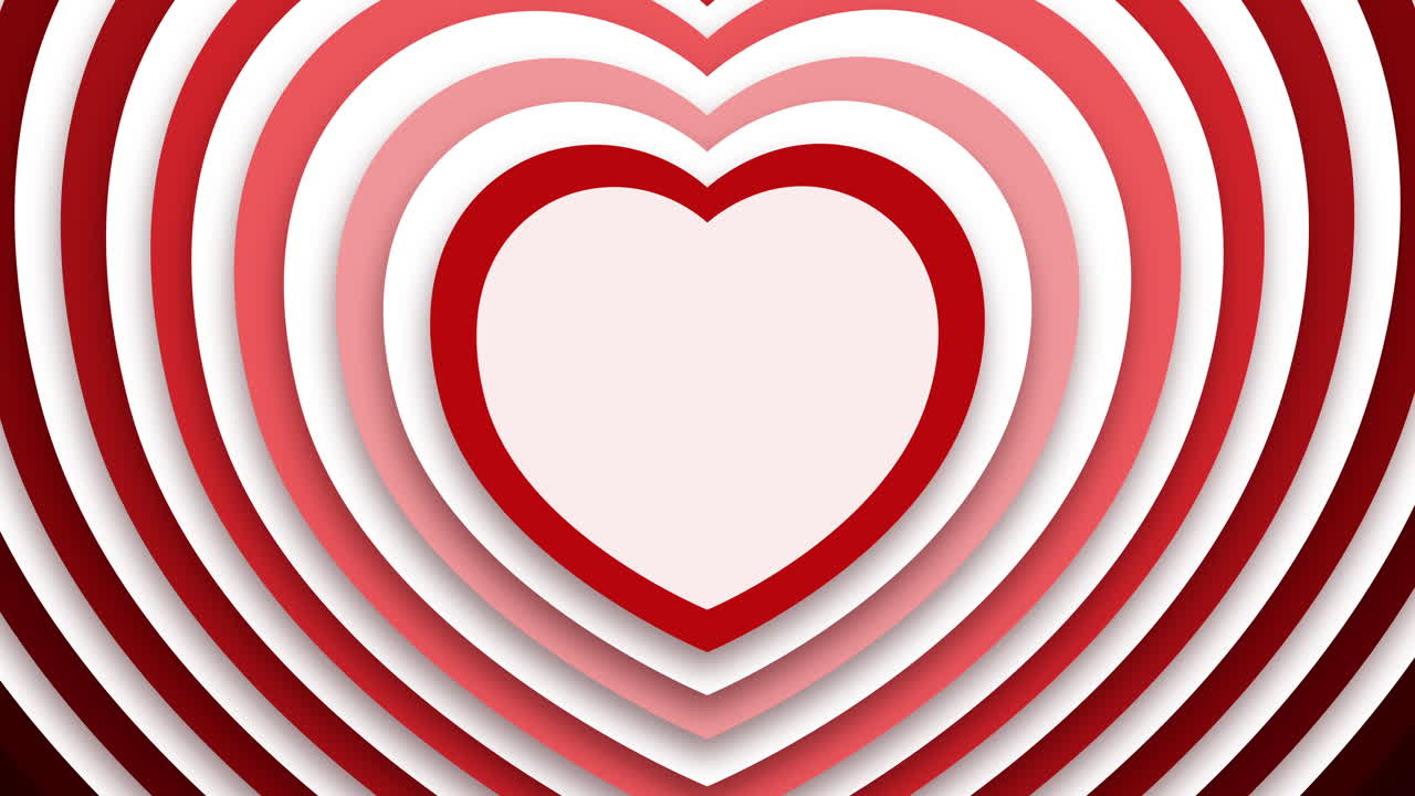 Romantic heart tunnel background. Valentine day frame with concentric heart shapes. Wallpaper or romance vintage loop animation.