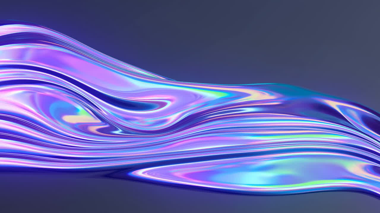 Iridescent Purple Liquid Ribbons On Surface, Glossy Chrome Waves Ripple Across NeutRAM Set With Silky