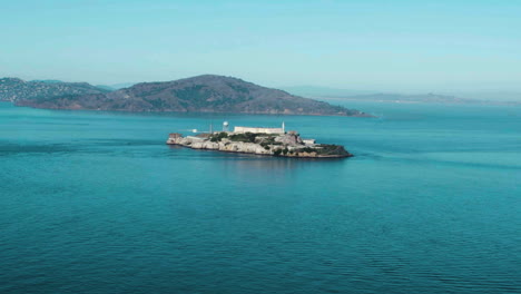 Alcatraz-Island,-San-Francisco-Bay-USA,-Aerial-View-of-Former-Prison-Buildings