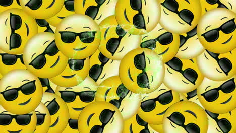animación de múltiples manchas blancas cayendo sobre emojis sobre el paisaje urbano emojis globo