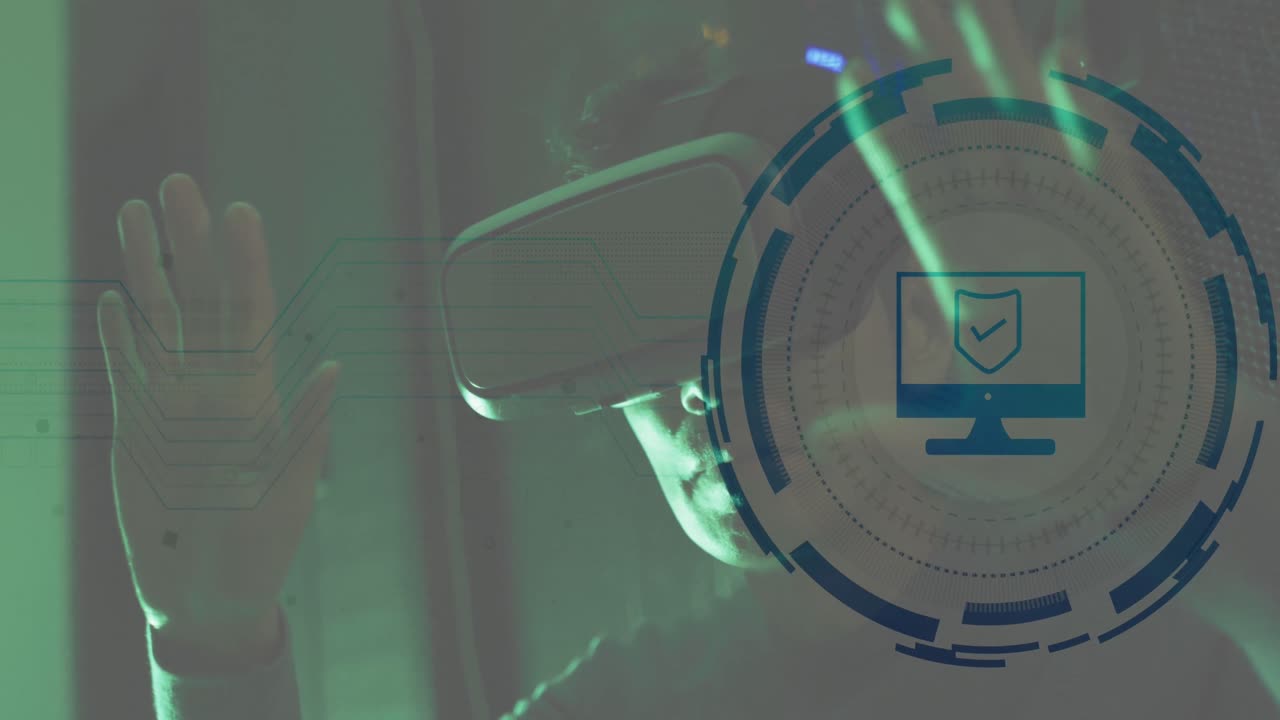 서버  ⁇ 에서 vr 헤드 ⁇ 을 장착한 아시아 남성 노동자에 대한 데이터 처리 애니메이션