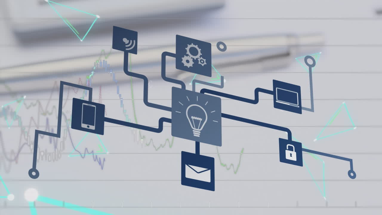 Animation of network of connections, statistics and financial data processing over notebook