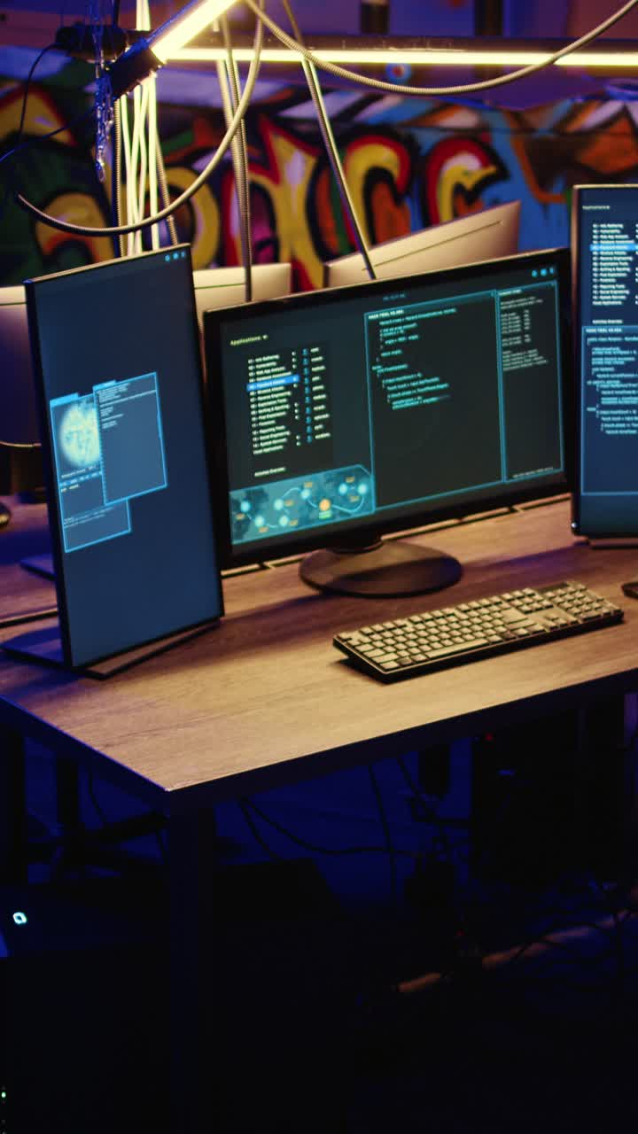 Vertical video Computer system in underground hideout