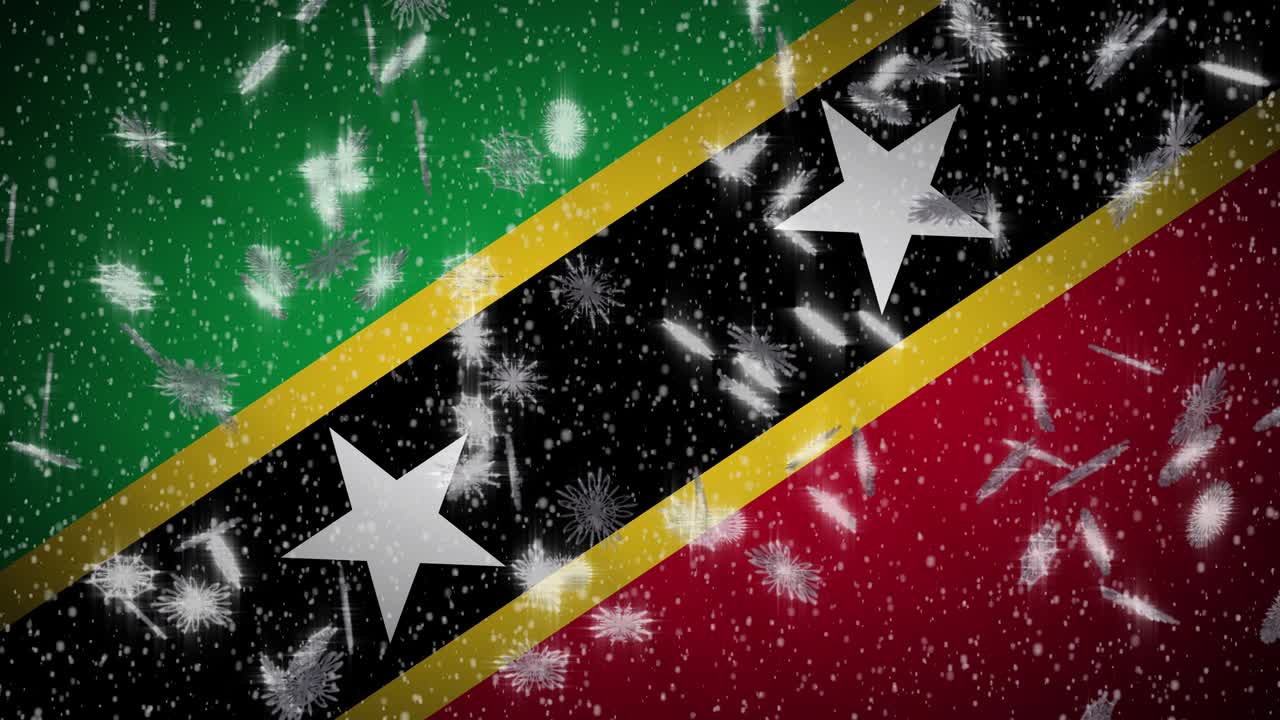 bandera de saint kitts y nevis caída de nieve loopable, año nuevo y fondo de navidad, loop